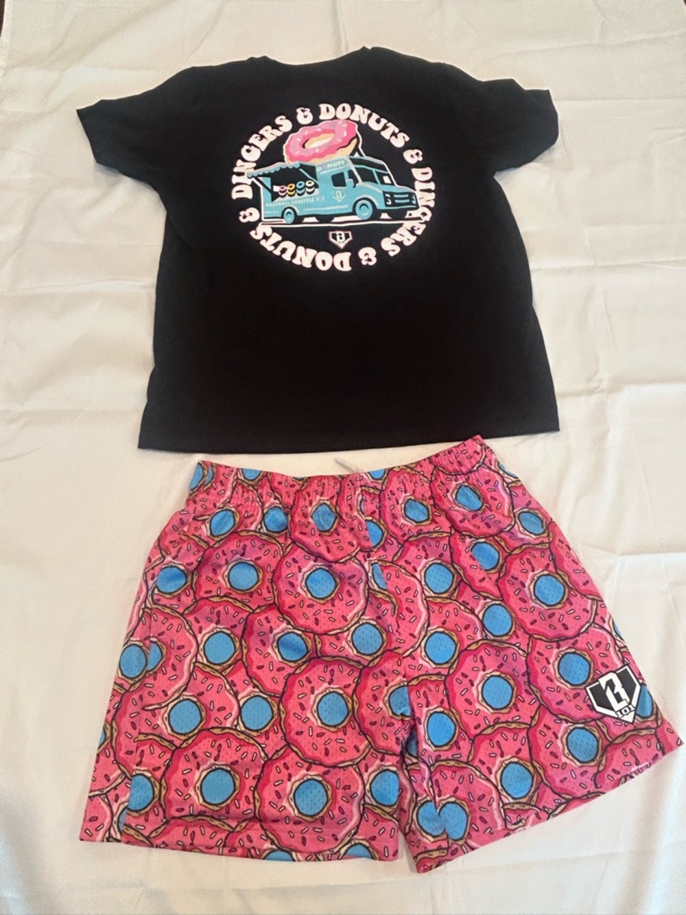 Kids Donuts Truck Short Set - Black Top & Pink Donut Shorts